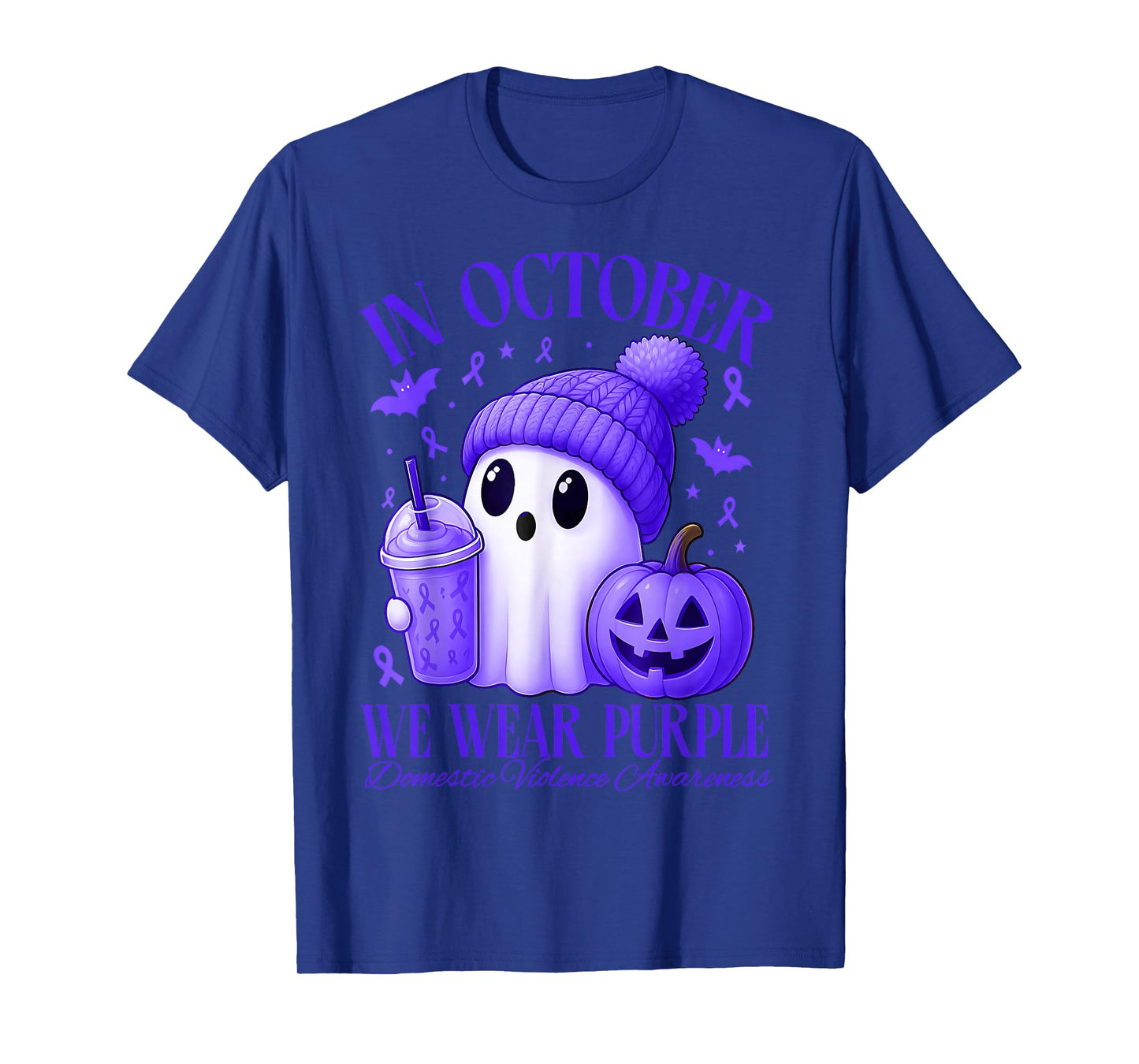 in October We Wear Purple Halloween Ghost Violence Survivor T-Shirt