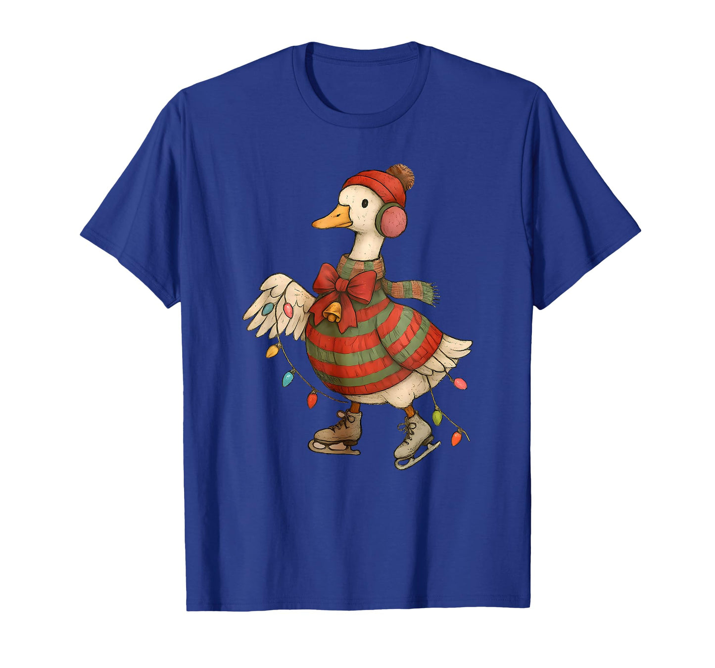 Cute Christmas Goose Ice Skating, Xmas Light Women Men Kids T-Shirt