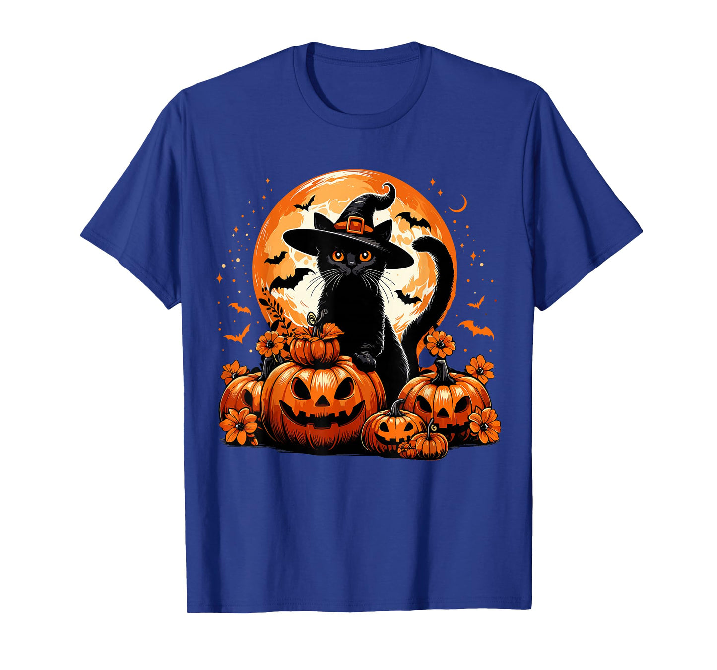 Black Cat Pumpkin with Witch Kitten Full Moon Halloween Cat T-Shirt