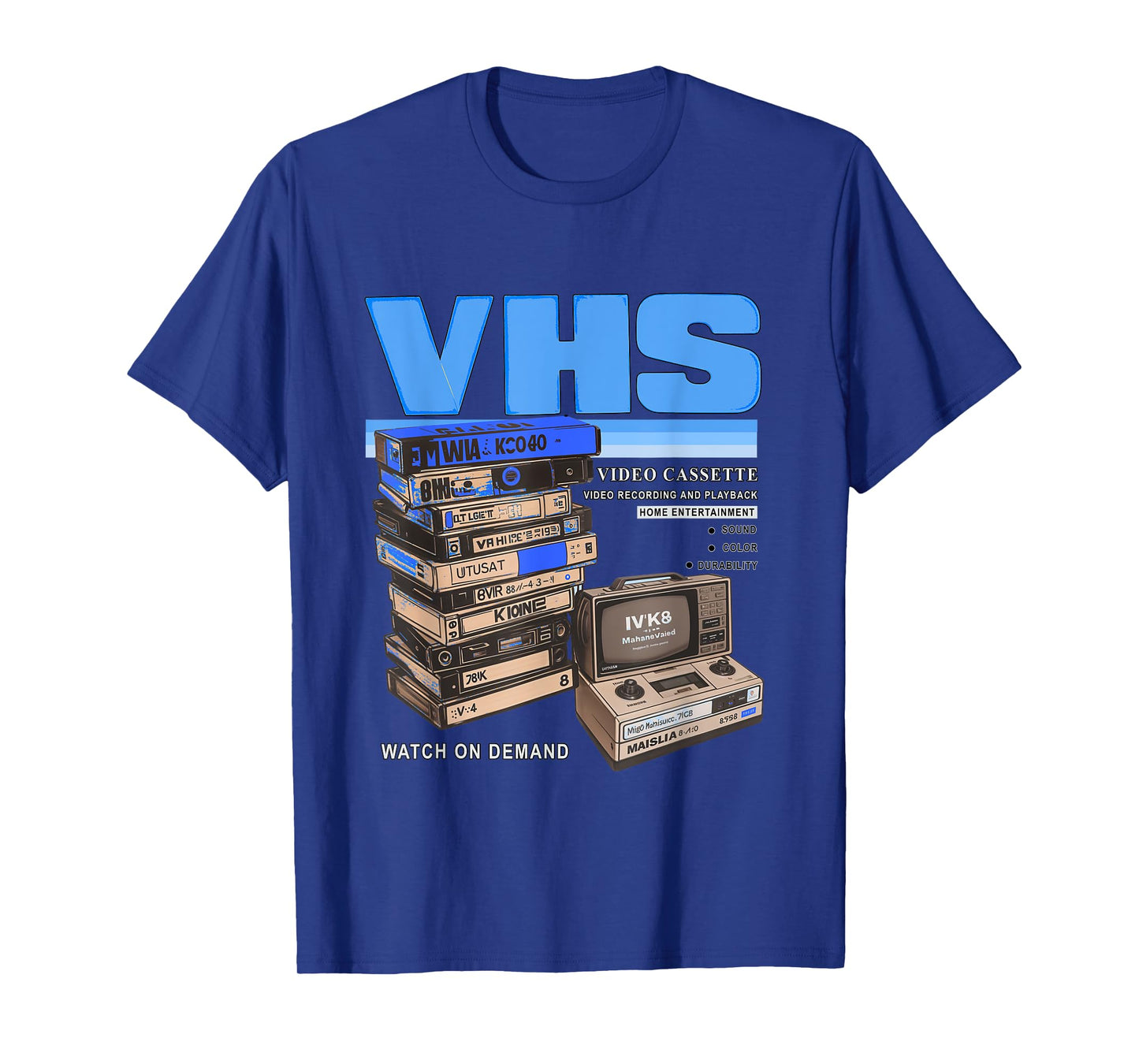 Blue VHS and Chill Blue Color Graphic T-Shirt