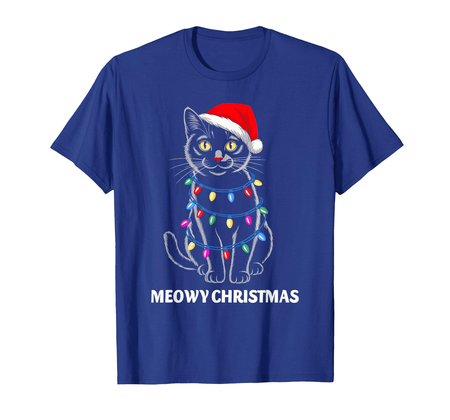 Meowy Christmas Lights Black Cat Santa Xmas Family Men Women T-Shirt