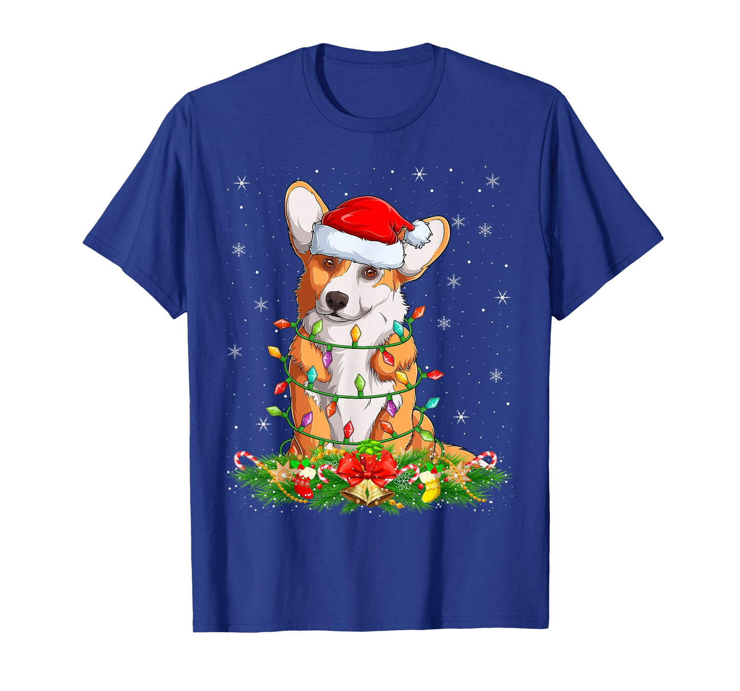 Corgi Dog Christmas Lights Funny Santa Hat Xmas T-Shirt