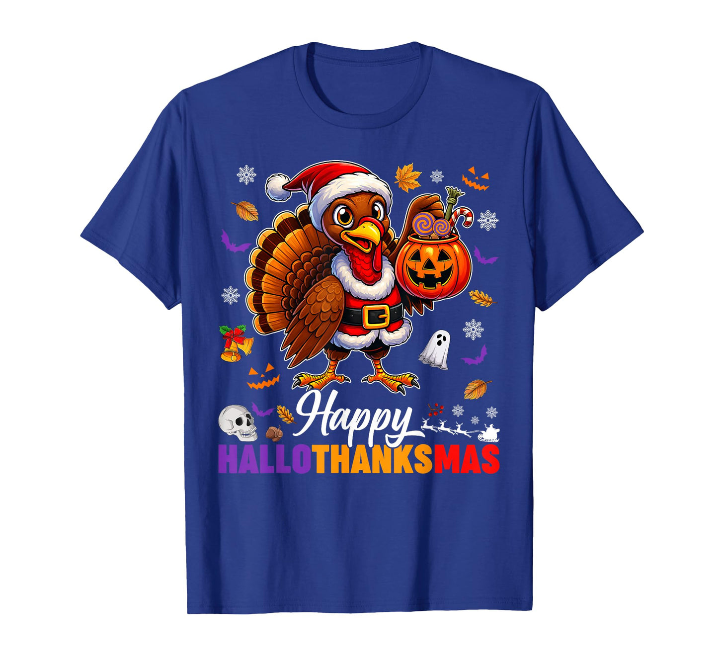Happy Hallothanksmas Halloween Thanksgiving Christmas Turkey T-Shirt