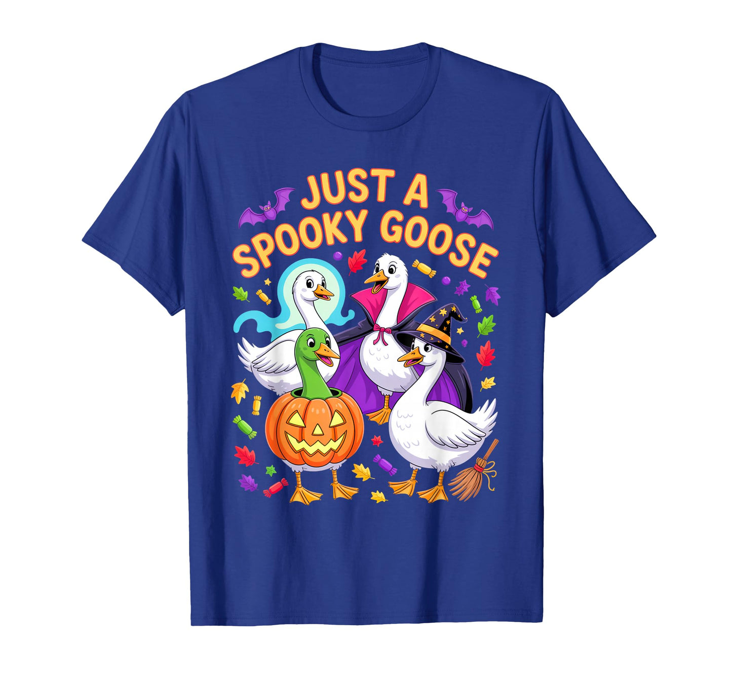 Just A Spooky Goose Halloween Humor Outfit with Candy Bats T-Shirt