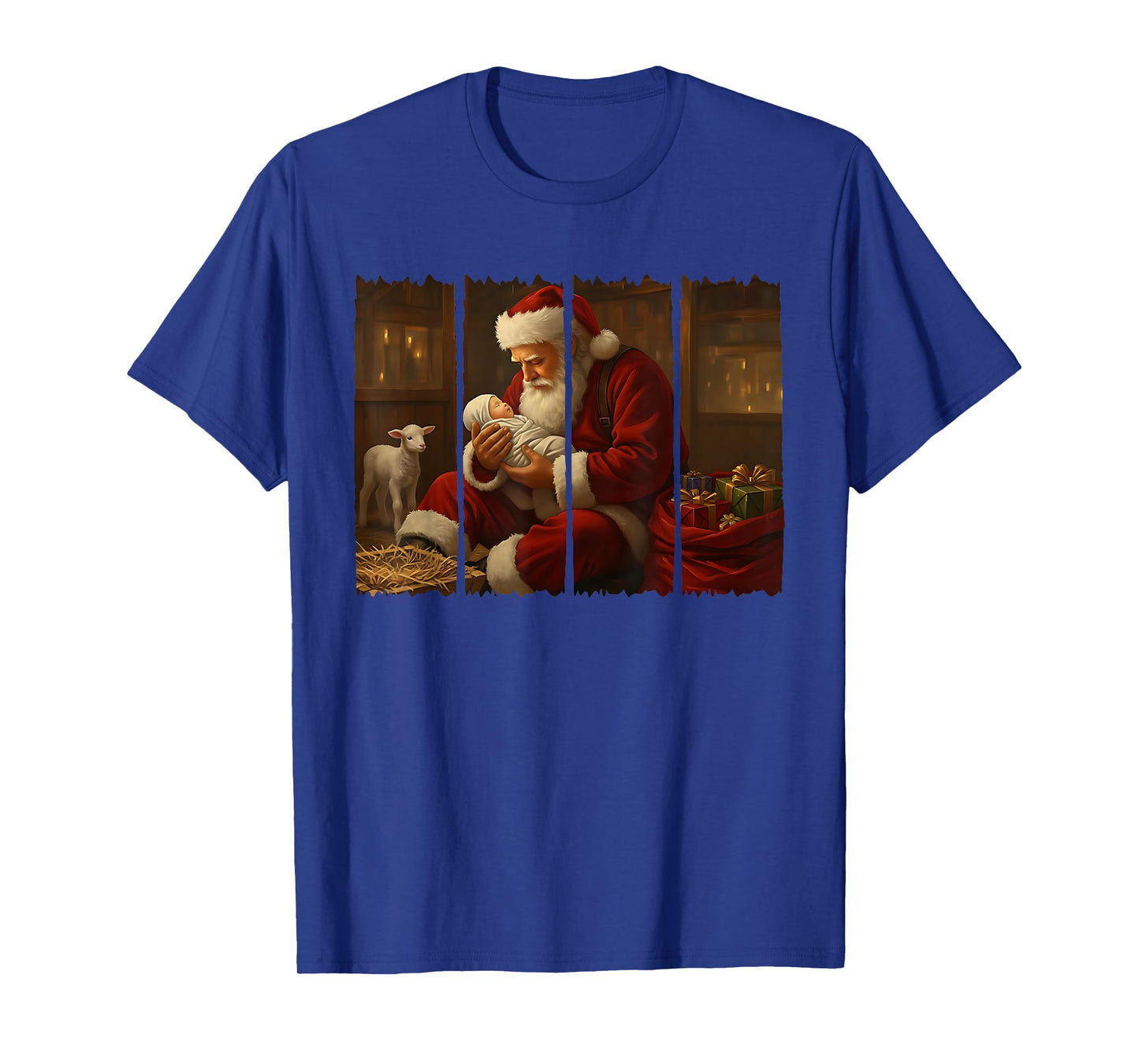 Santa Praying Over Baby Jesus Popular Brushstroke Christmas T-Shirt