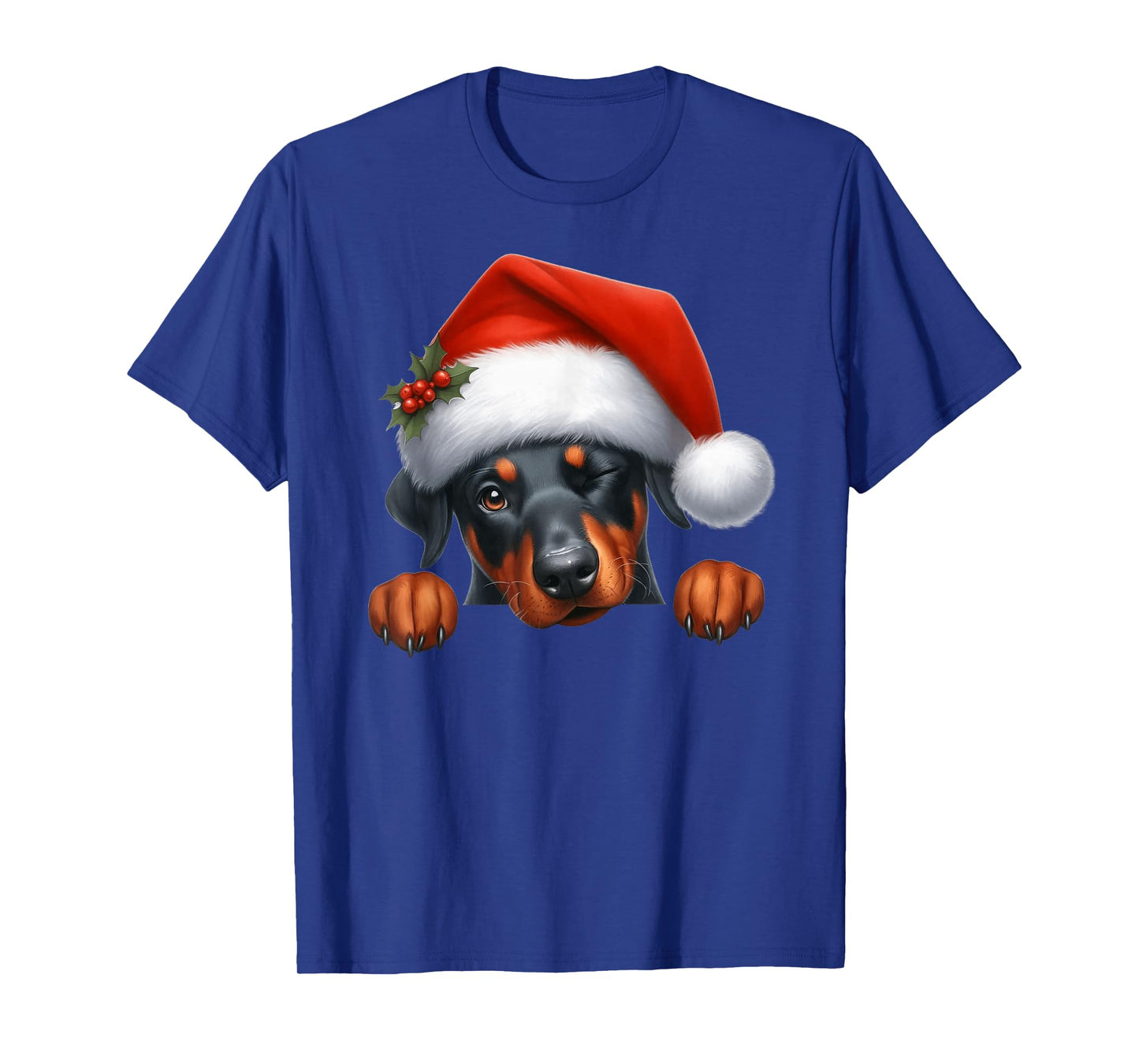 Doberman Dog Christmas Santa Hat Dog Mom Dad T-Shirt