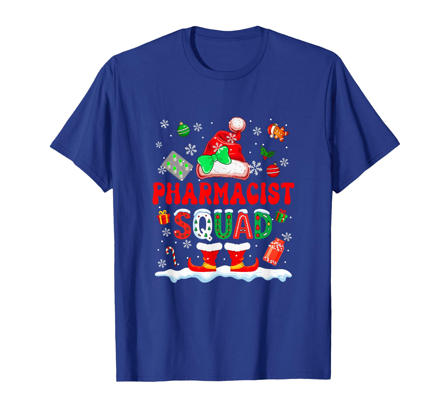 Pharmacist Squad Women Job Christmas Santa Costume Bow Tie T-Shirt