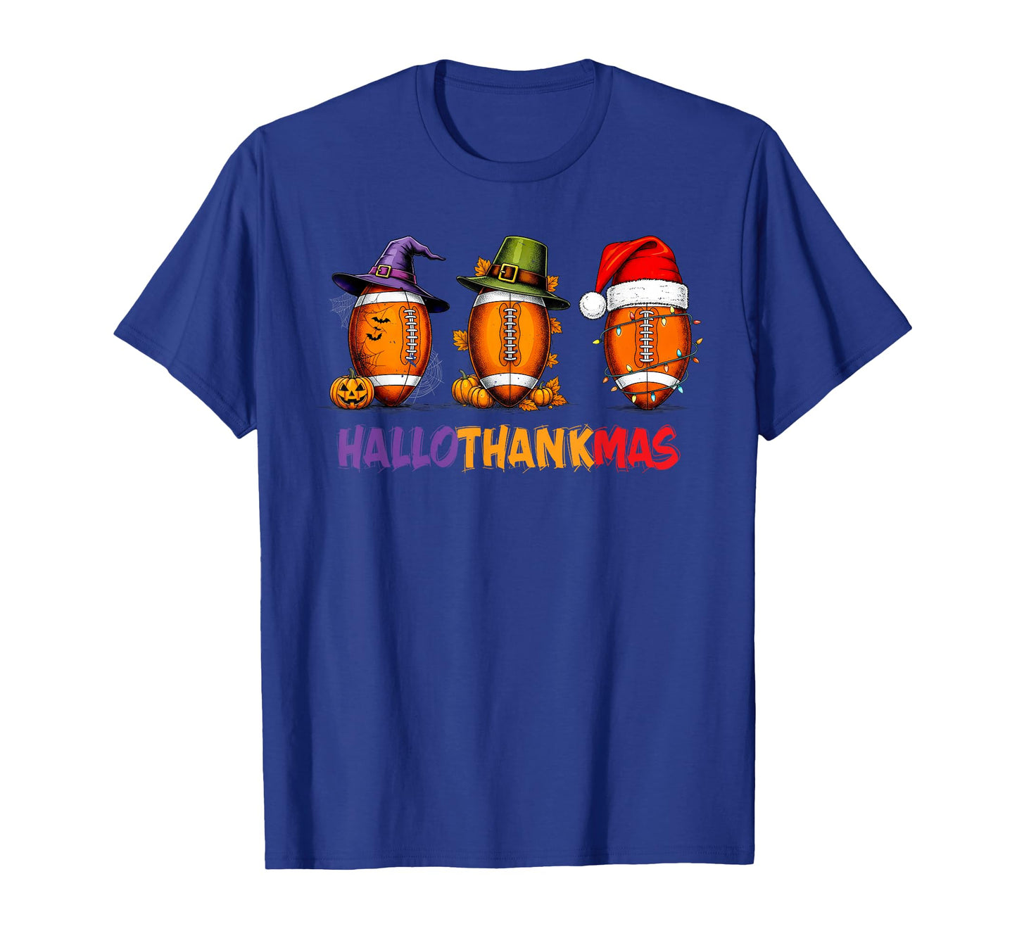 Funny HalloThankMas Football Halloween Thanksgiving Xmas T-Shirt