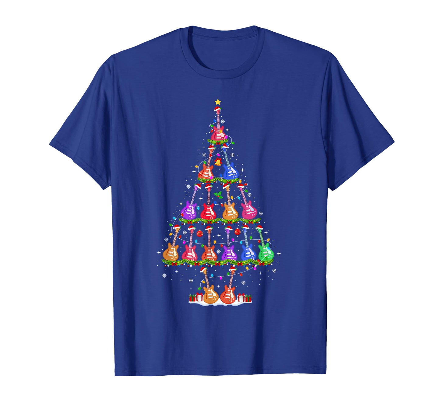 Guitar Christmas Tree Lights Funny Xmas Pajamas Guitar Lover T-Shirt