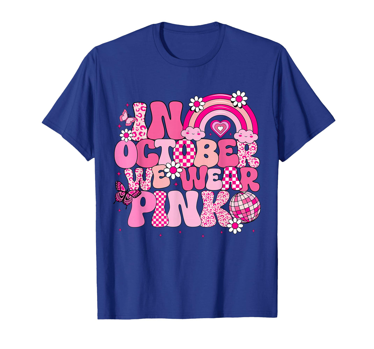Groovy Breast Cancer Awareness In October We Wear Pink Kids T-Shirt