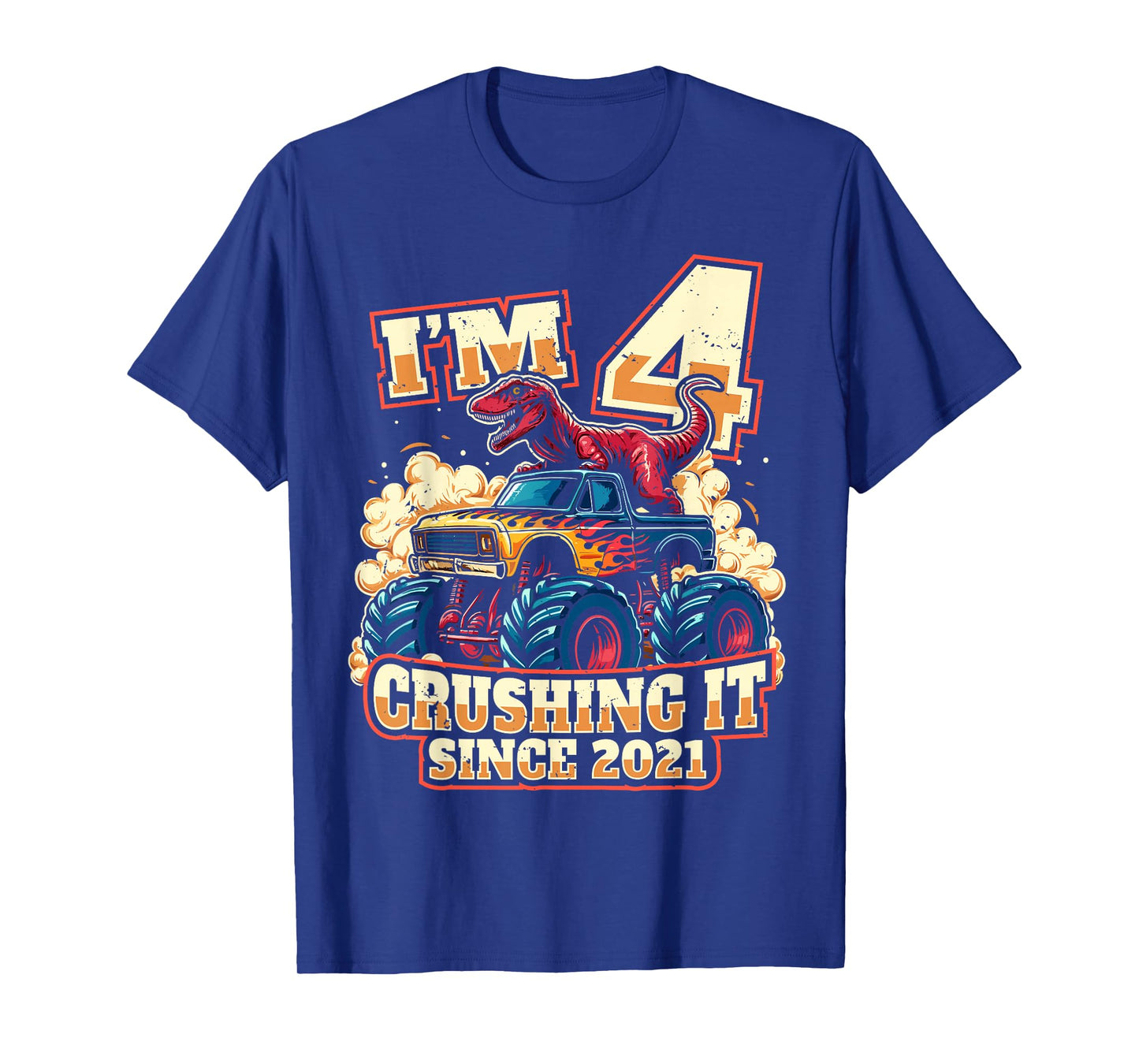 4 Year Old Boys 4th Birthday Dinosaur Monster Truck Party T-Shirt