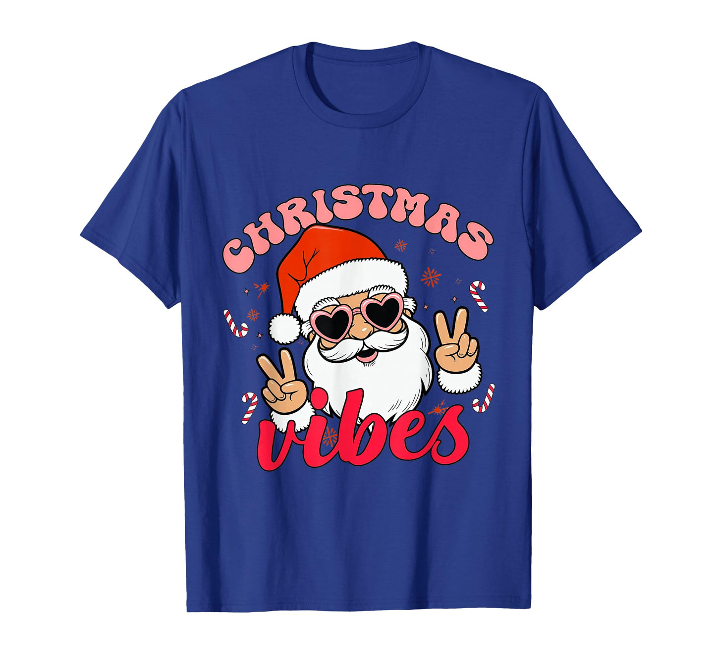 Christmas Vibes Funny Santa Claus Heart Sunglasses T-Shirt