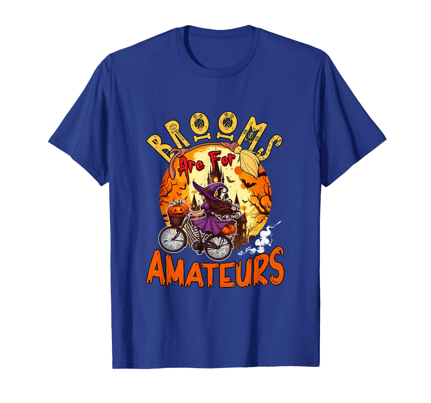 Brooms are for Amateurs Halloween Witch Riding Bicycle T-Shirt