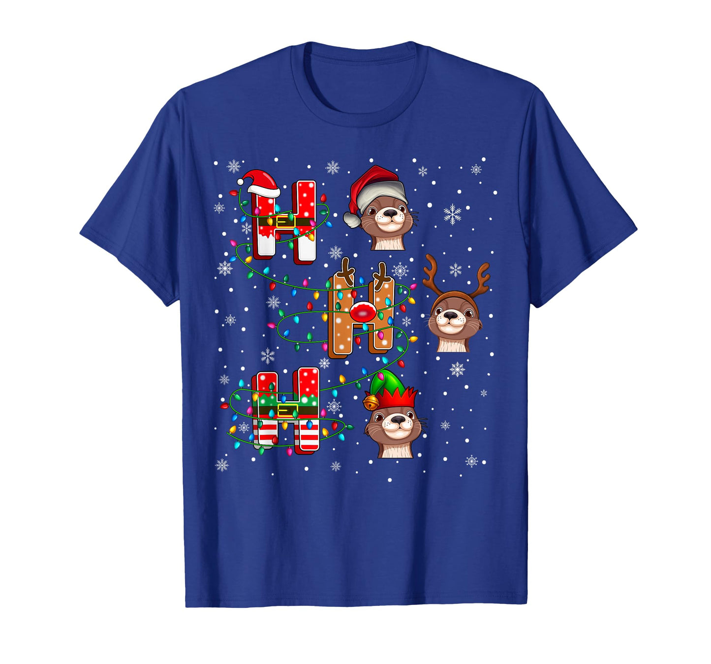 Ho Ho Ho Santa Reindeer Hat Elf Sea Otter Animal Christmas T-Shirt