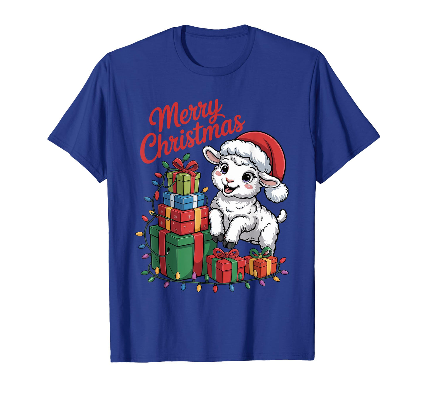 Funny Lamb Santa Hat Animals Lovers Ugly Christmas Pajamas T-Shirt