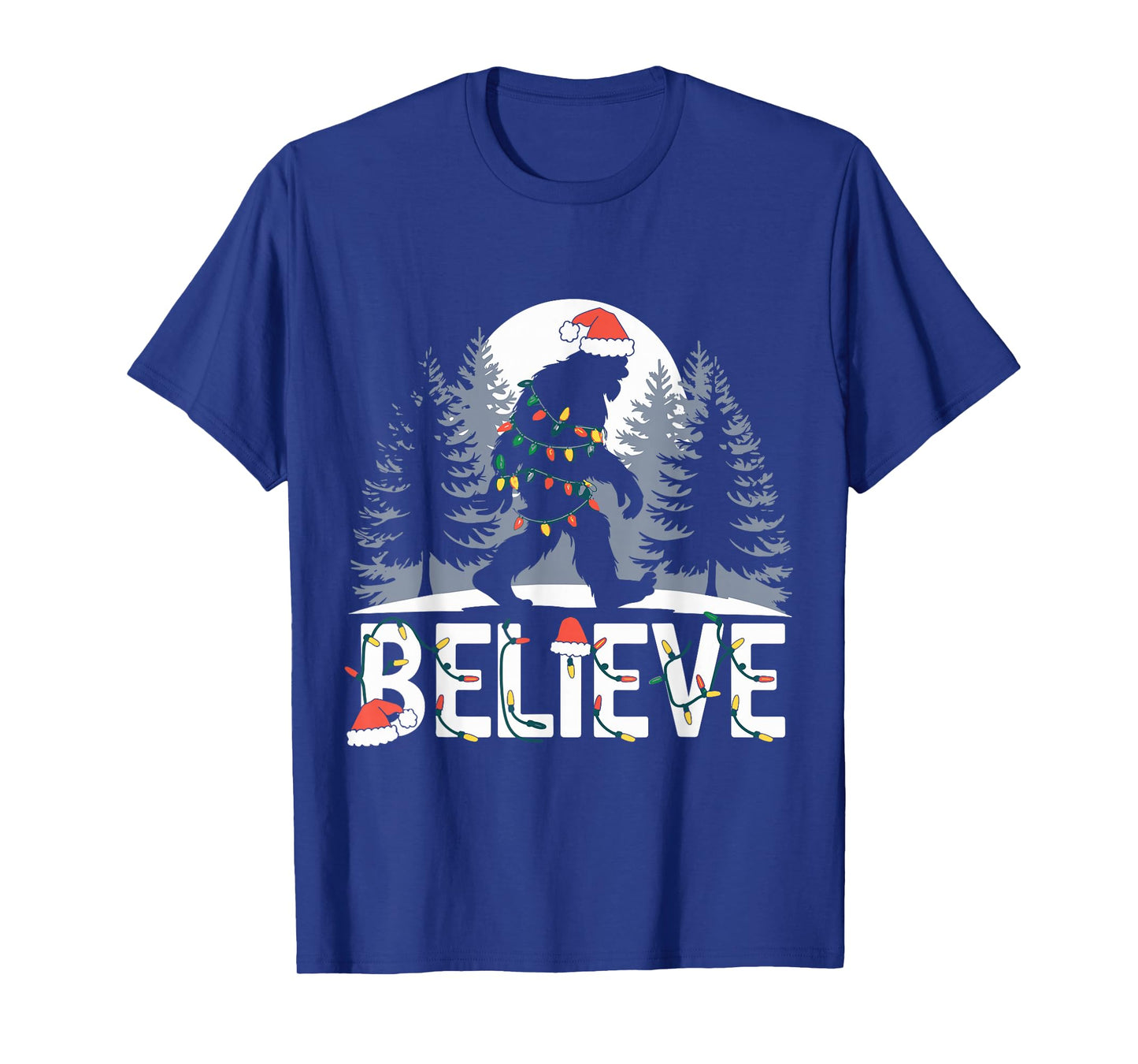 Santa Bigfoot Christmas Lights Funny Sasquatch Believe Xmas T-Shirt