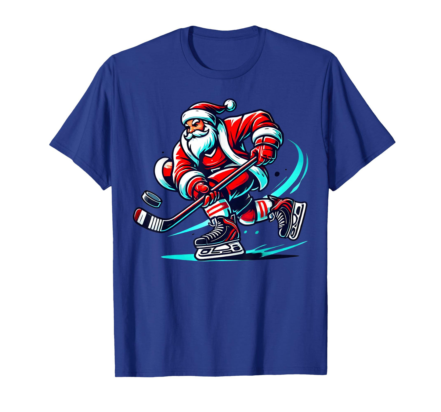 Santa Playing Ice Hockey Player Funny Christmas Graphic T-Shirt