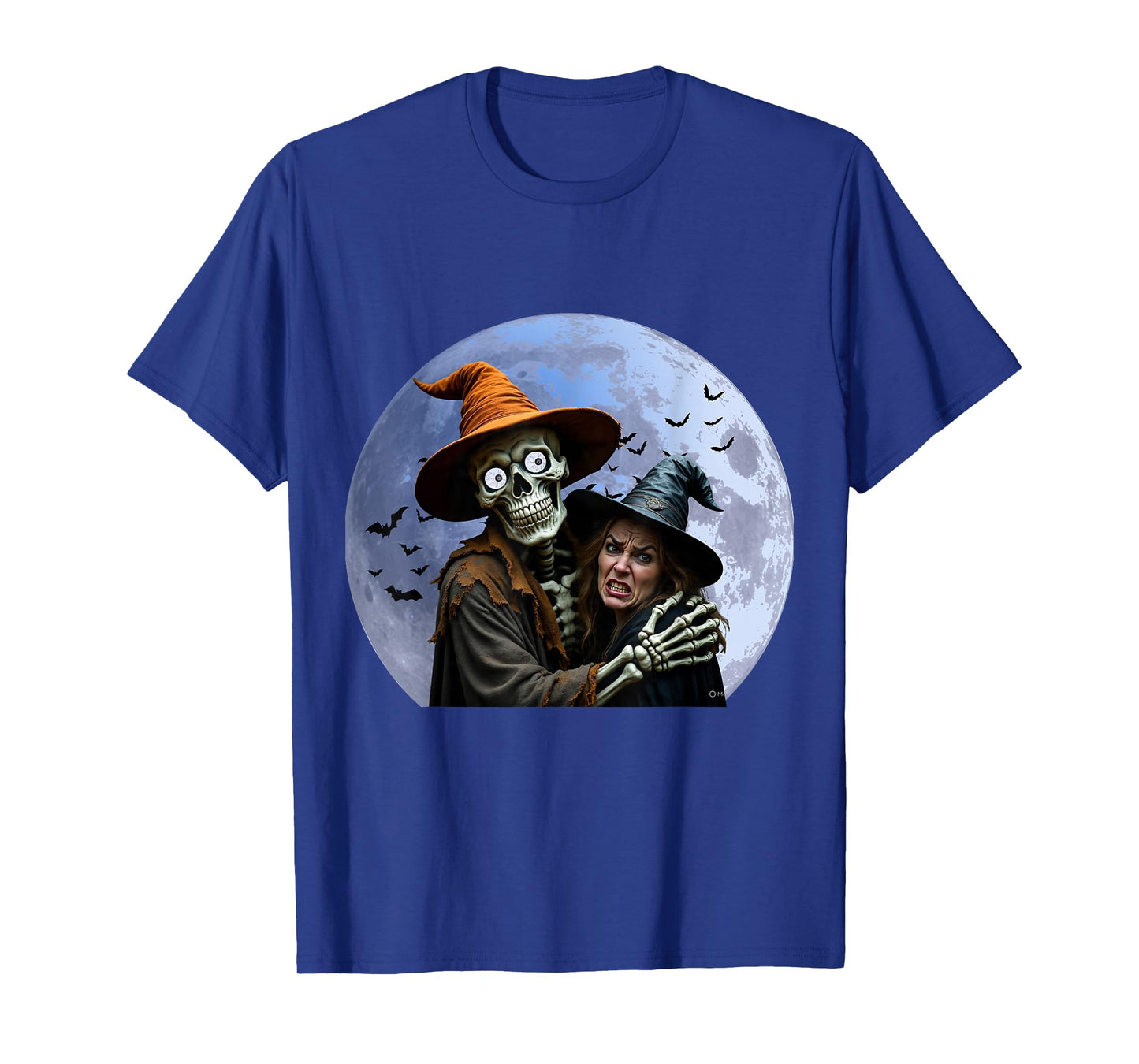 Halloween Skeleton Holding A Witch Under The Full Moon T-Shirt