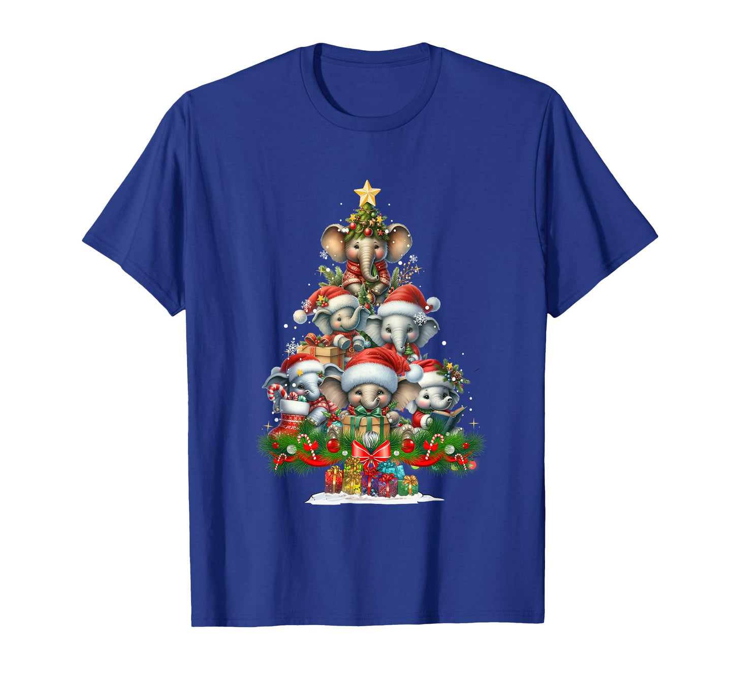 Cute Elephant Christmas Tree Funny Santa Hat Xmas Holiday T-Shirt