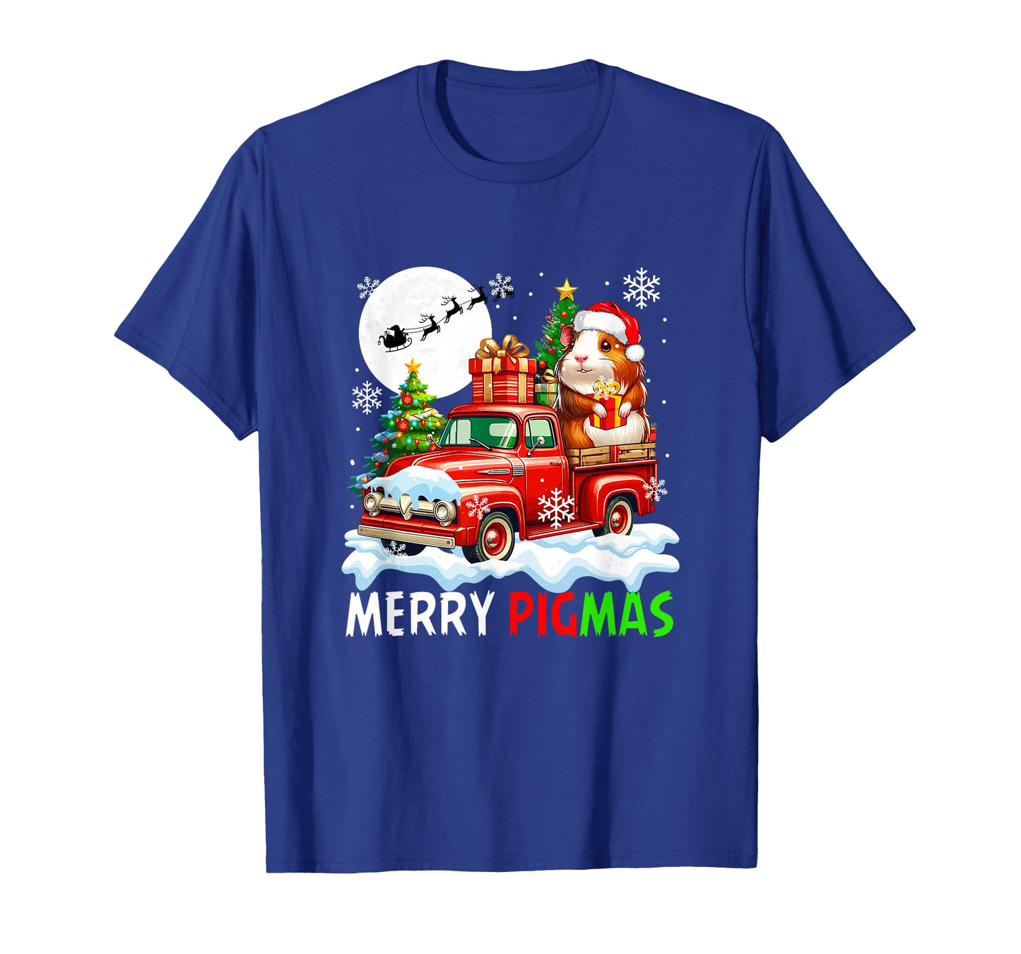Merry Christmas Santa Guinea Pig On Pickup Truck Owner Kids T-Shirt