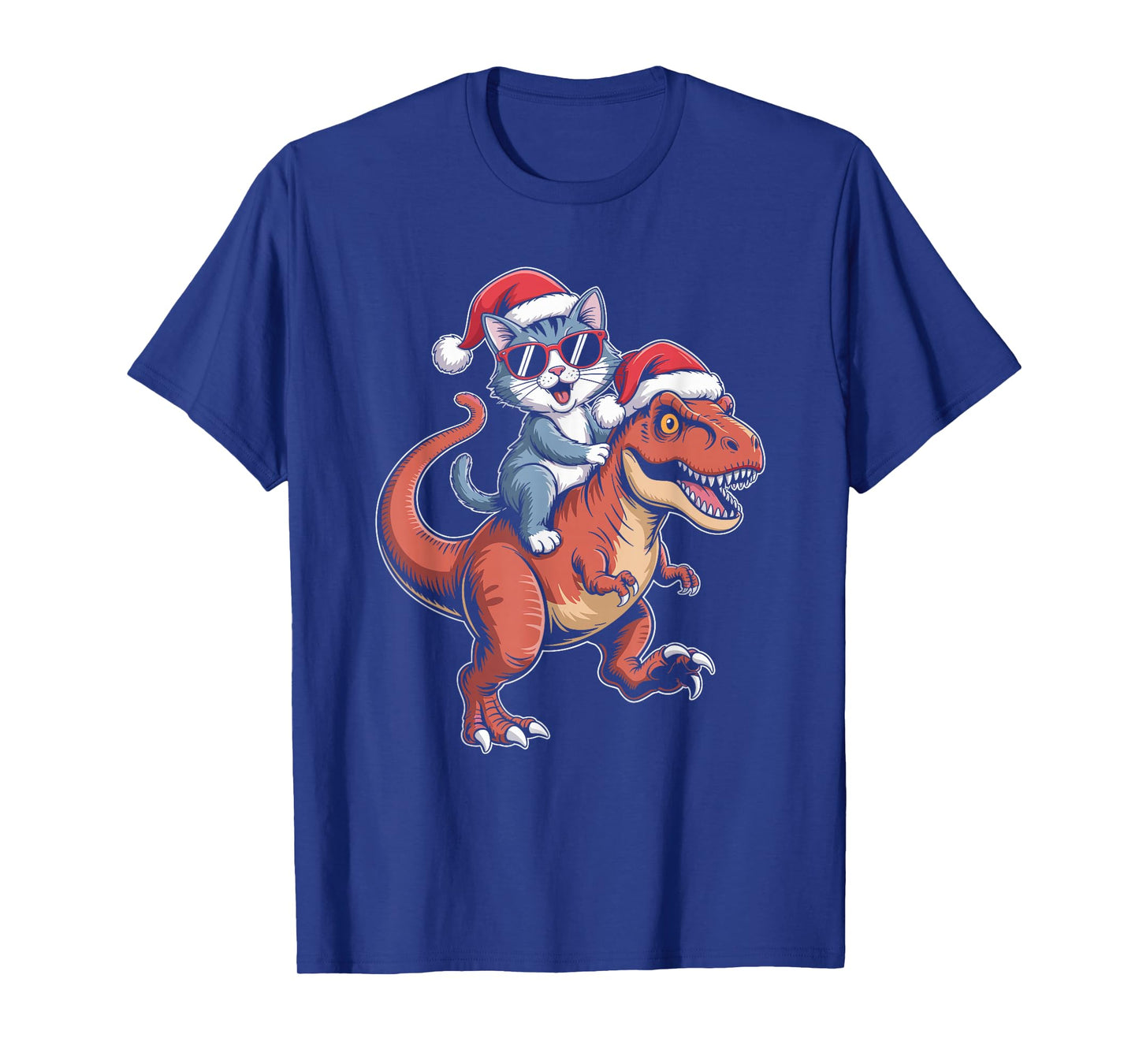 Sassy cat Riding t rex Dinosaur Christmas T-Shirt