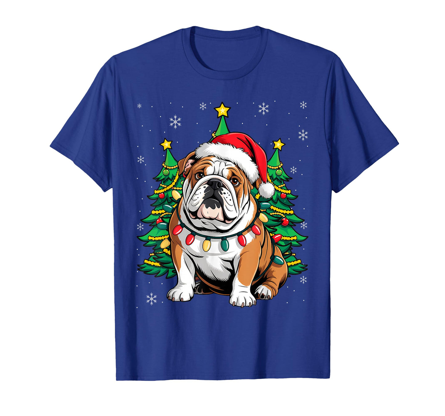 English Bulldog Santa Christmas Tree Lights Xmas Boys Dog T-Shirt