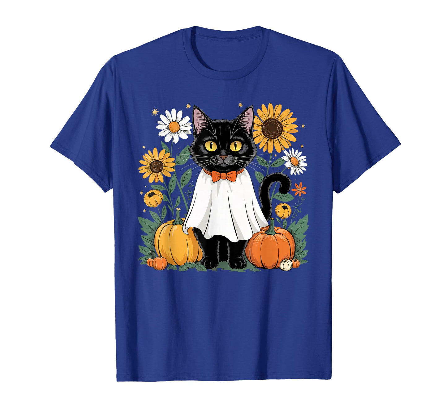 Womens Halloween Ghost Black Cat Ghost Halloween Girls T-Shirt