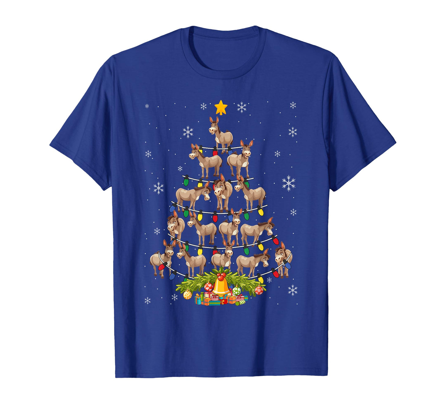 Donkey Christmas Tree Santa Hat Lights Xmas T-Shirt