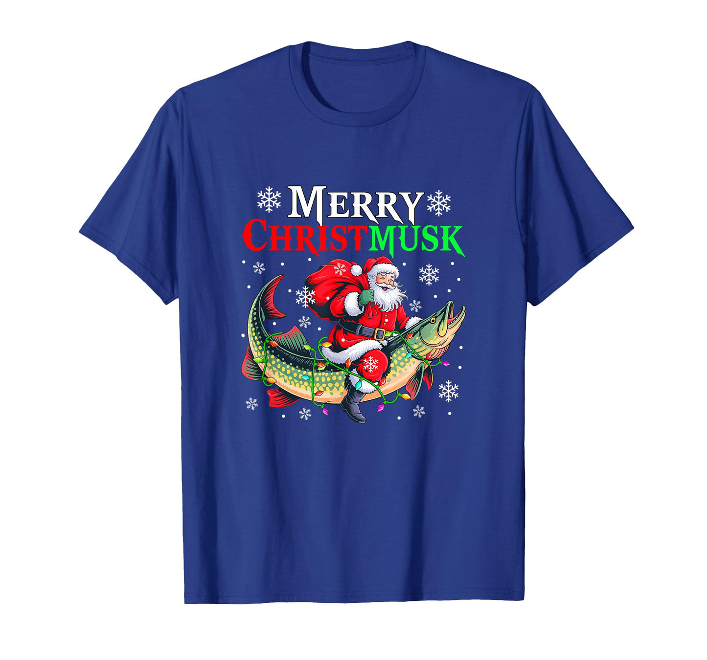 Merry Christmas Musky Santa Riding Muskellunge Fishing Lover T-Shirt
