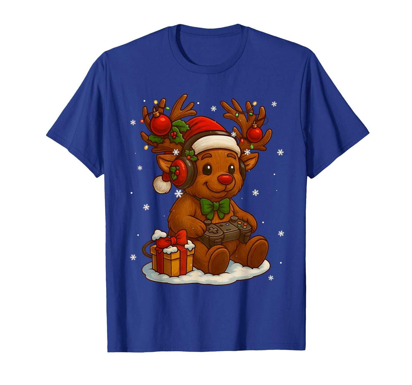 Cute Rudolph Red Nose Gaming Santa Hat Christmas Xmas Boy T-Shirt
