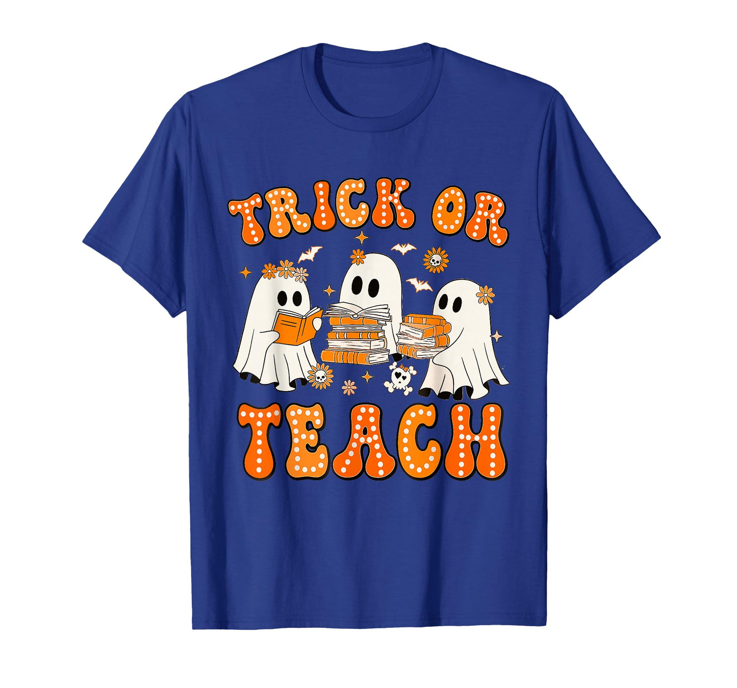 Teacher Halloween Trick or Teach Retro Groovy Floral Ghost T-Shirt