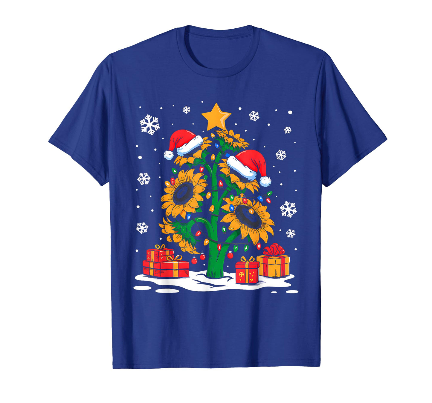 Santa Sunflower Christmas Tree Xmas Lights Santa Sunflower T-Shirt