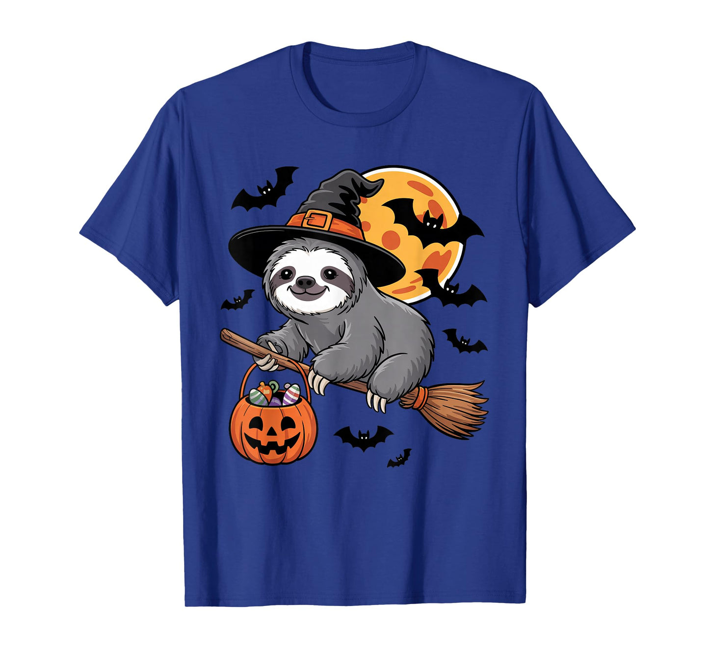 Cute Sloth Halloween Witch Hat Jack-o-Lantern Candy Bucket T-Shirt