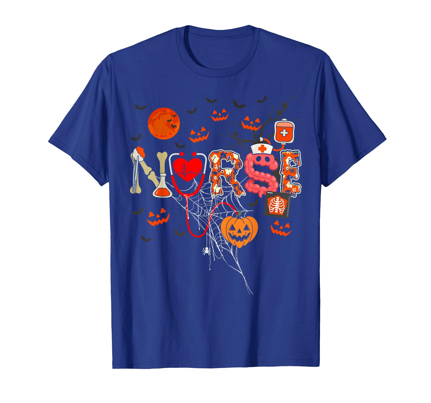 Nurse Funny Stethoscope Nurse Pumpkin Skull Lover Halloween T-Shirt