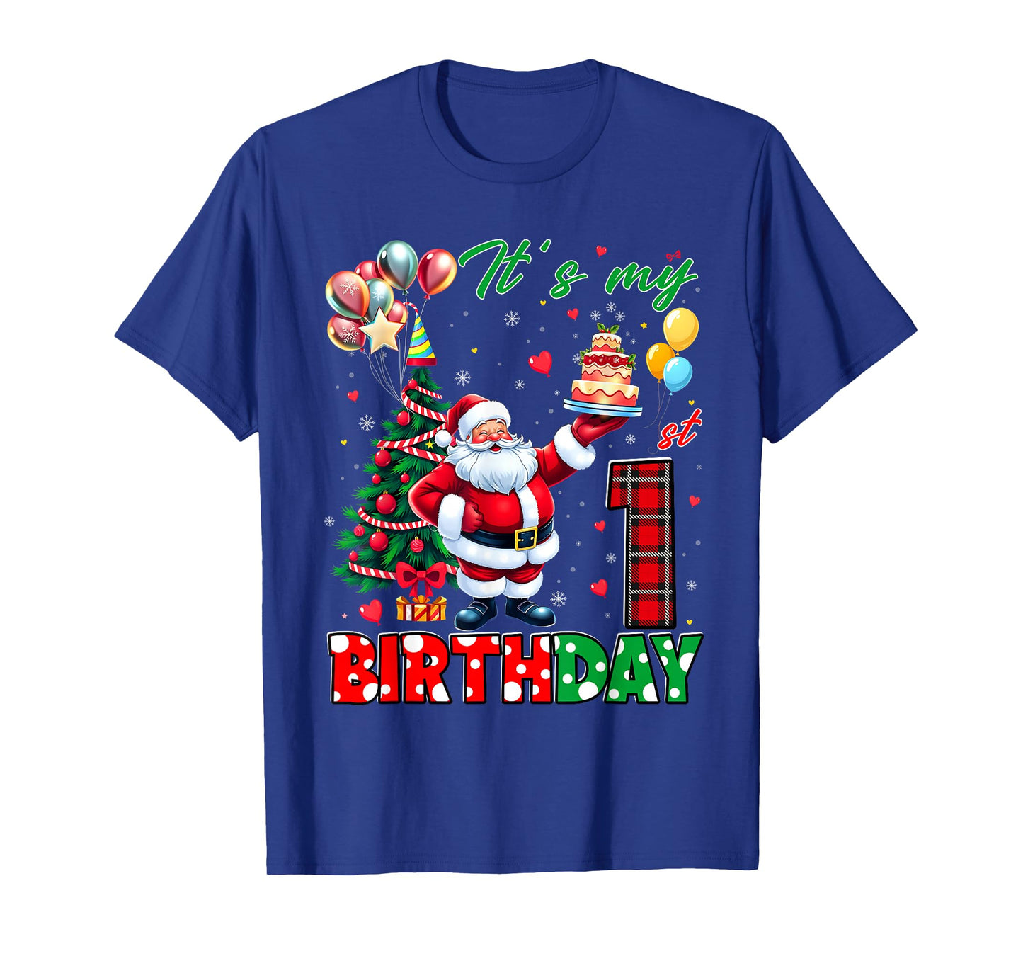 Kids It's My 1st Birthday Cute Santa Christmas 1 Years Old T-Shirt
