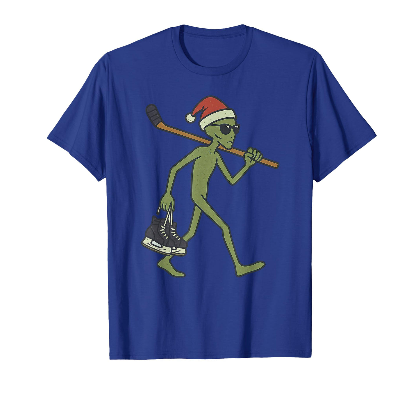 Alien Playing Ice Hockey Christmas Vintage Funny Xmas T-Shirt