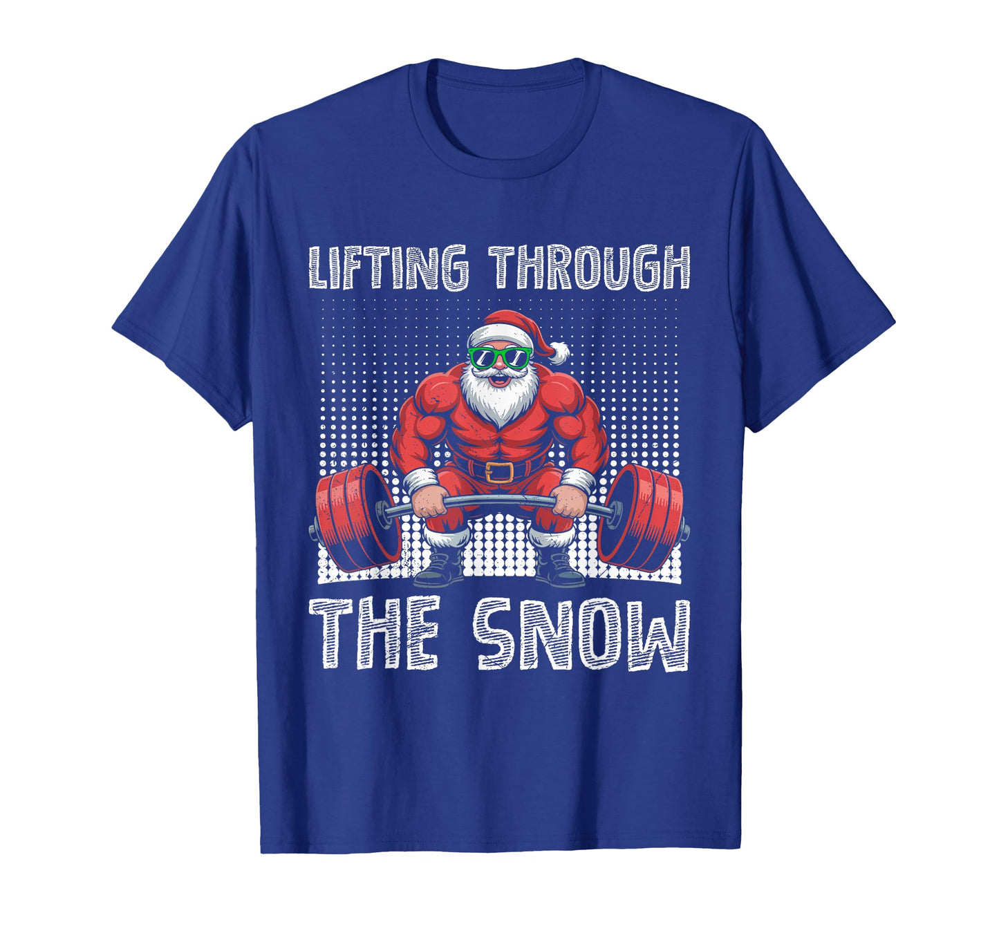 Santa Claus Lifting Through The Snow Funny Weightlifter T-Shirt
