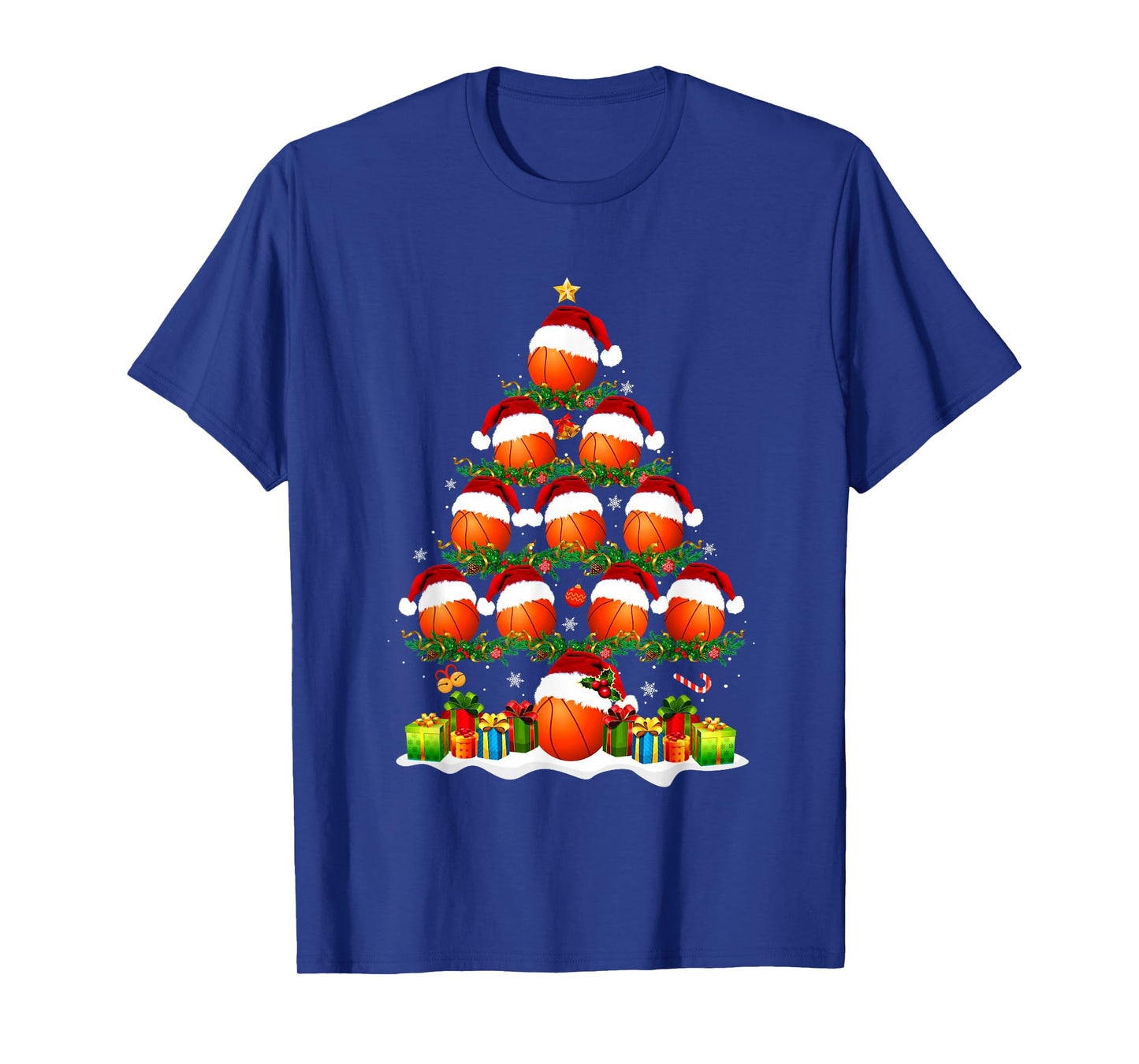 Basketball Christmas Tree Lights Funny Xmas Men Boys Kids T-Shirt