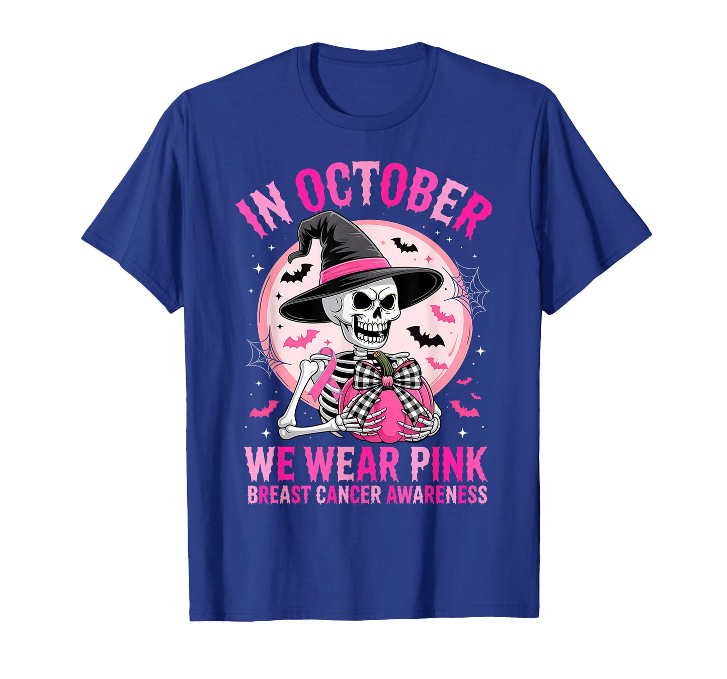 Halloween Breast Cancer Awareness Spooky Skeleton Witch T-Shirt