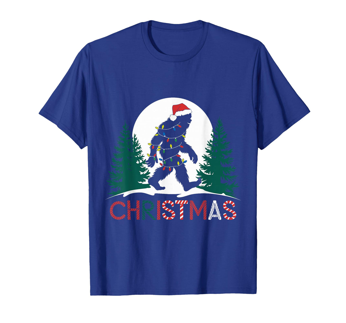 Santa Bigfoot Christmas Lights Funny Sasquatch Believe Xmas T-Shirt
