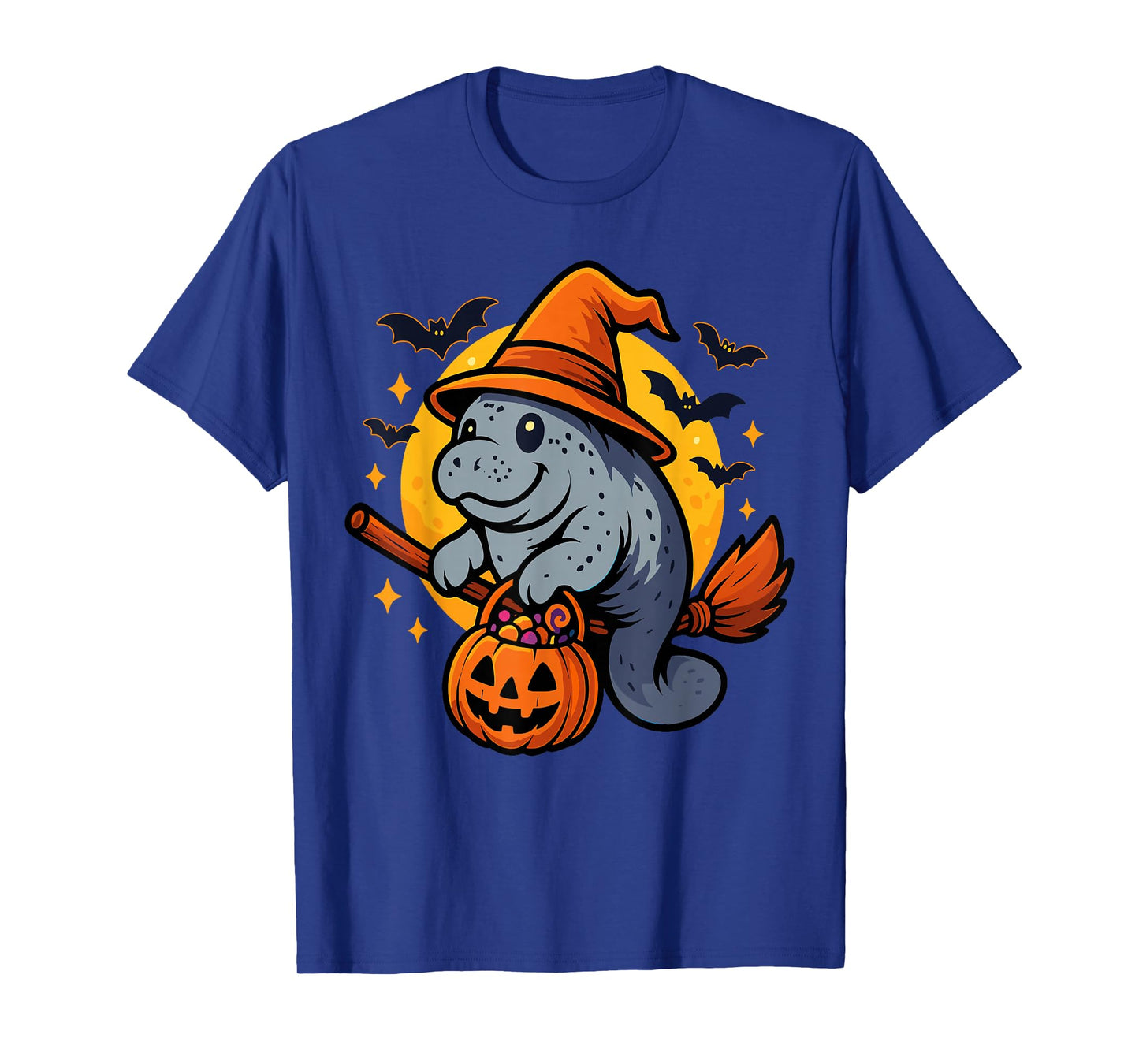 Manatee Witch Hat Pumpkin Halloween Spooky Season T-Shirt