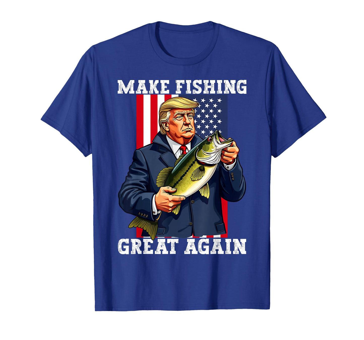 Patriotic Fisherman 'Make Fishing Great Again' Funny Bass Fishing Humor Trump T-Shirt - Black, Unisex-Adults, Short Sleeve, Classic Fit, Cotton Blend, Small