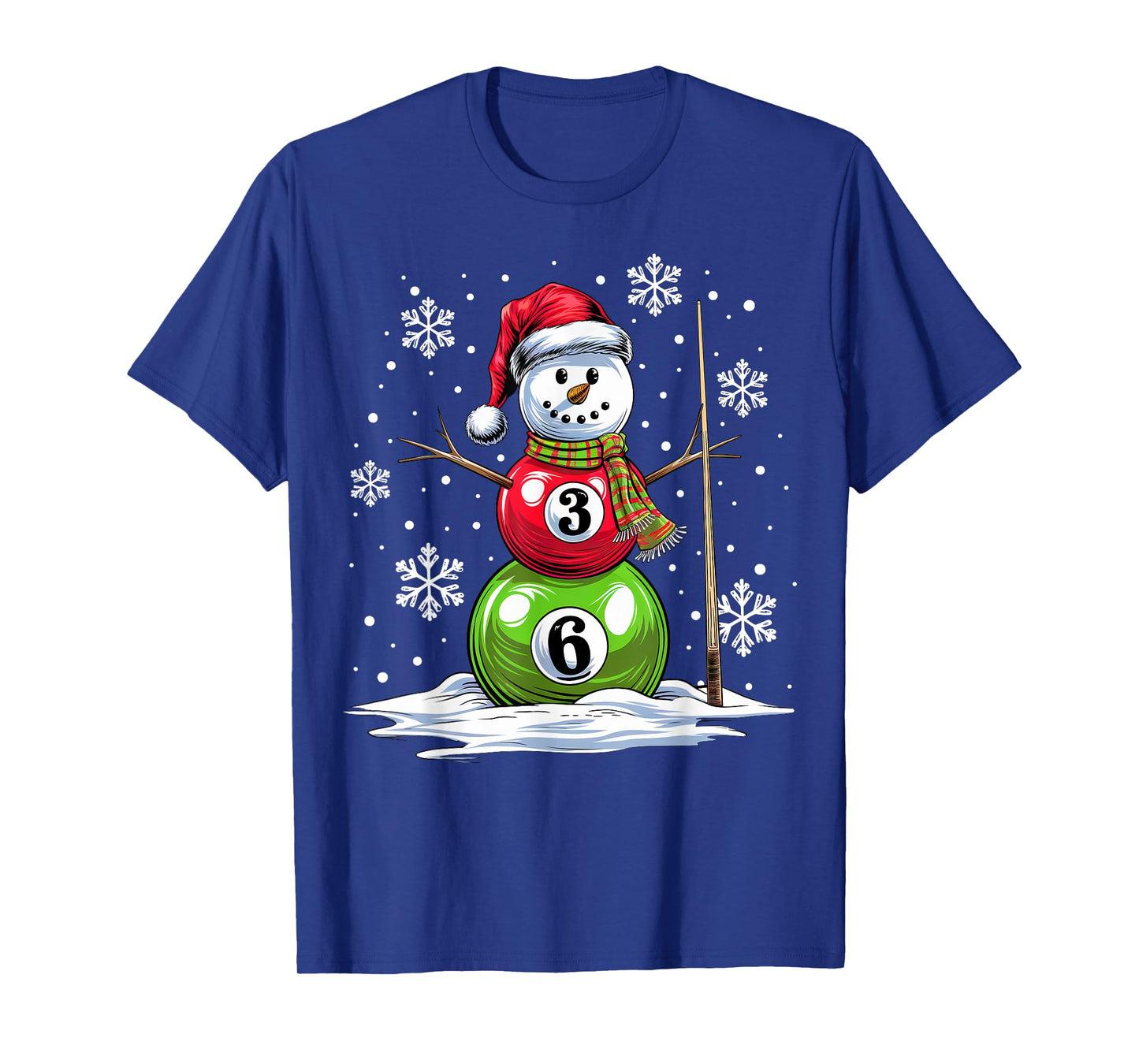 Pool Game Balls Snowman Billiards Player Funny Christmas T-Shirt