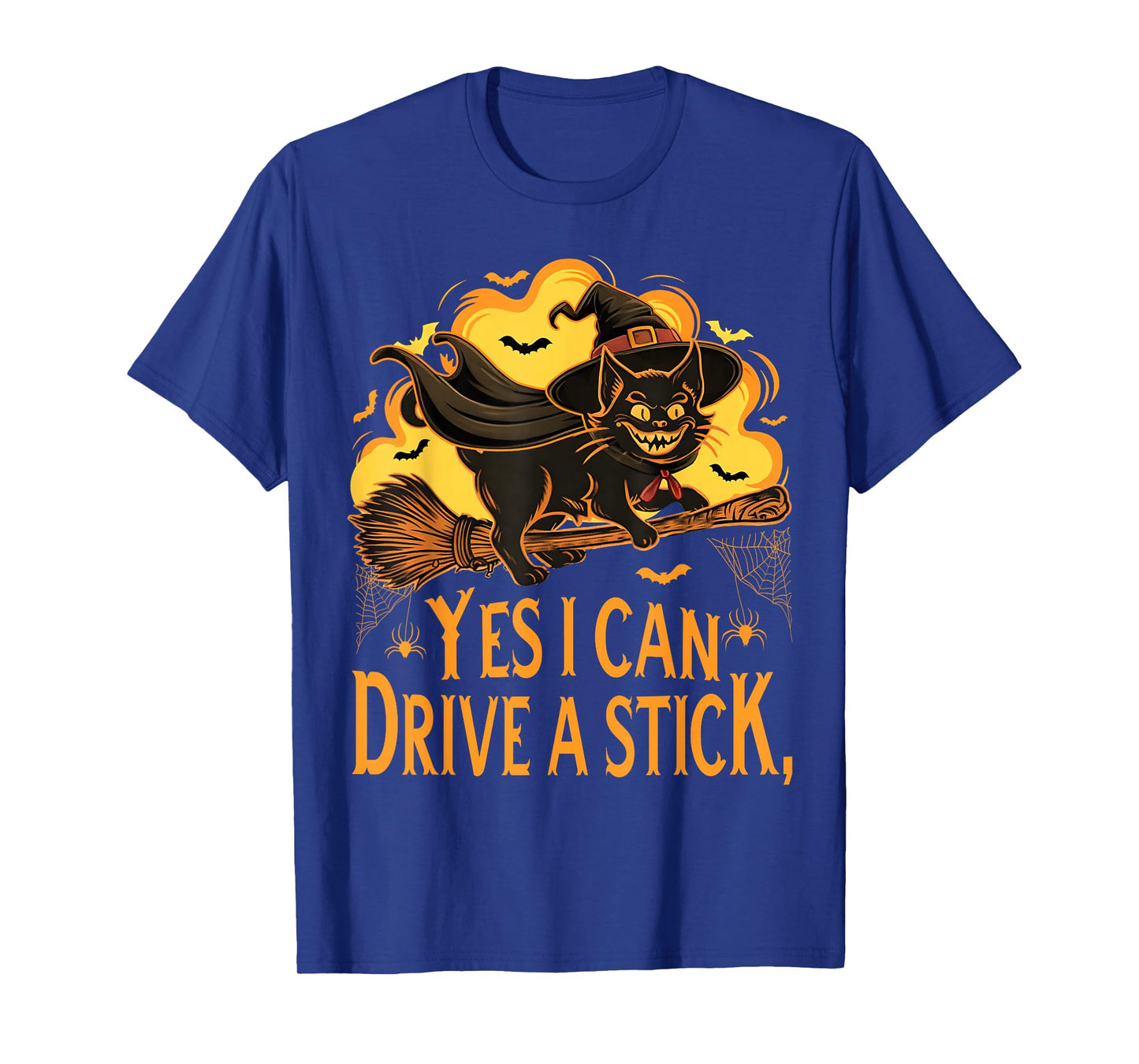 Black Cat Halloween Yes I Can Drive A Stick Funny Witch Cat T-Shirt