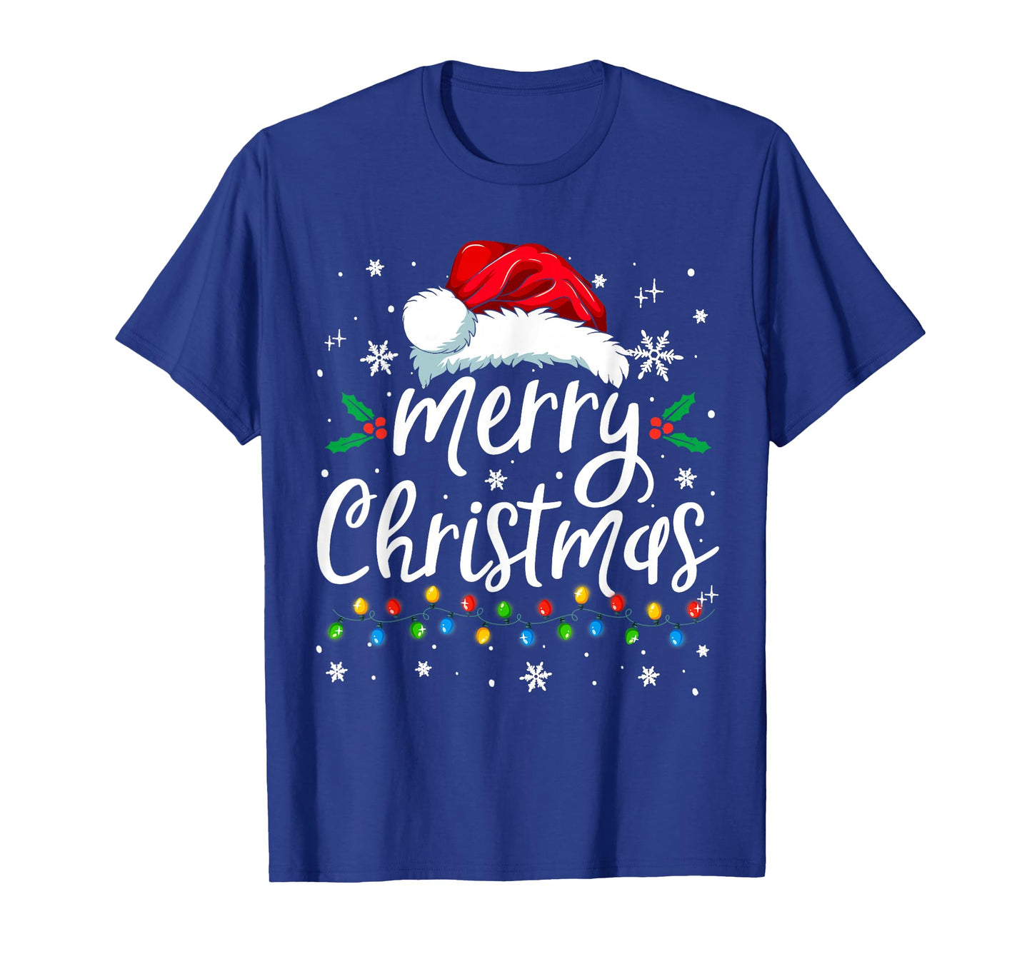 Merry Christmas Lights Red Santa Hat Xmas Family Matching T-Shirt