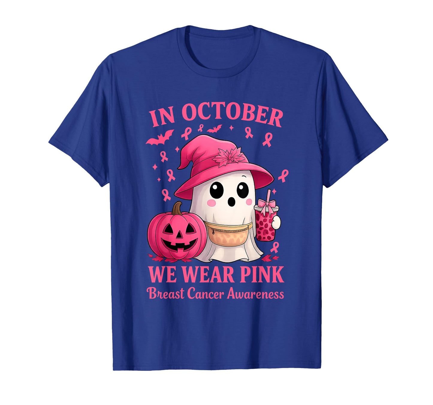 Breast Cancer Halloween in October We Wear Pink Ghost Witch T-Shirt