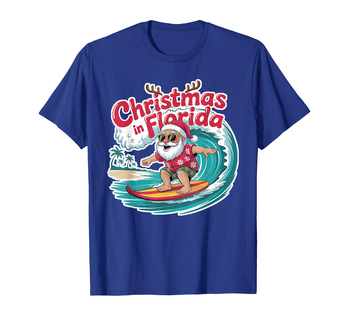 Christmas in Florida Surfing Santa Claus Tropical Holiday T-Shirt