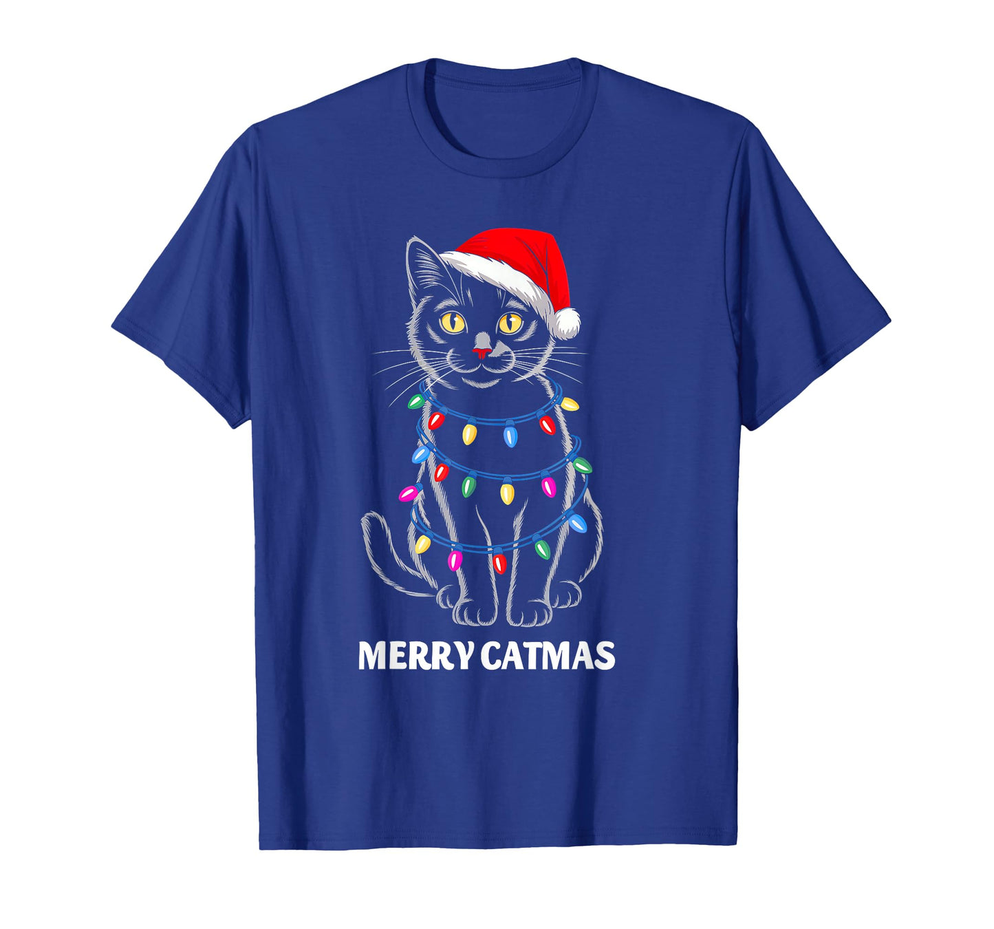 Merry Catmas Christmas Lights Black Cat Santa Xmas Pajamas T-Shirt