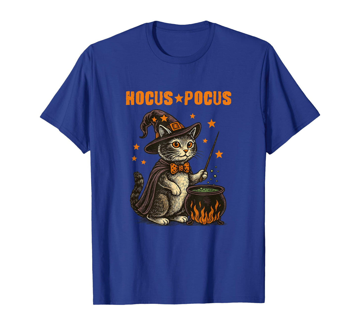 Hocus Pocus Halloween Cat Witch Hat Magic Cauldron Vintage T-Shirt