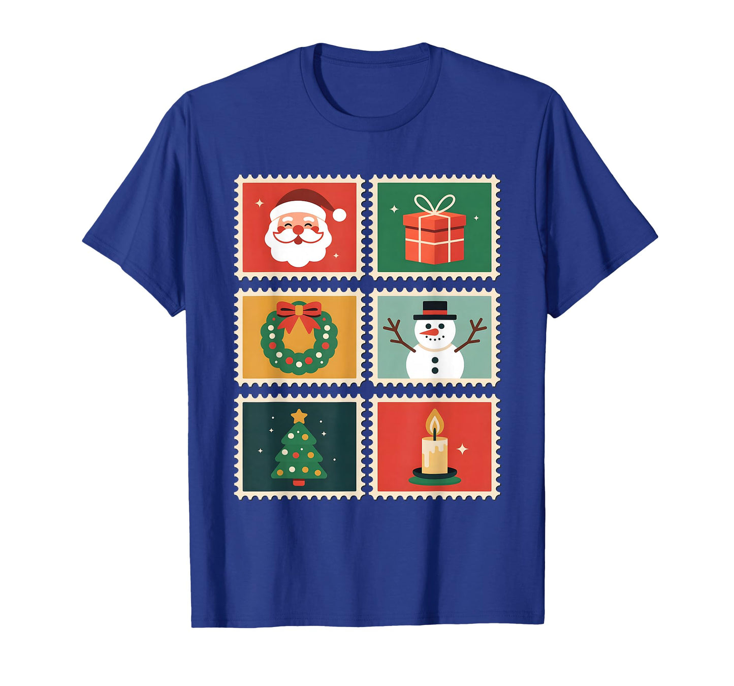 Vintage Christmas Stamps Santa Tree Wreath Holiday T-Shirt